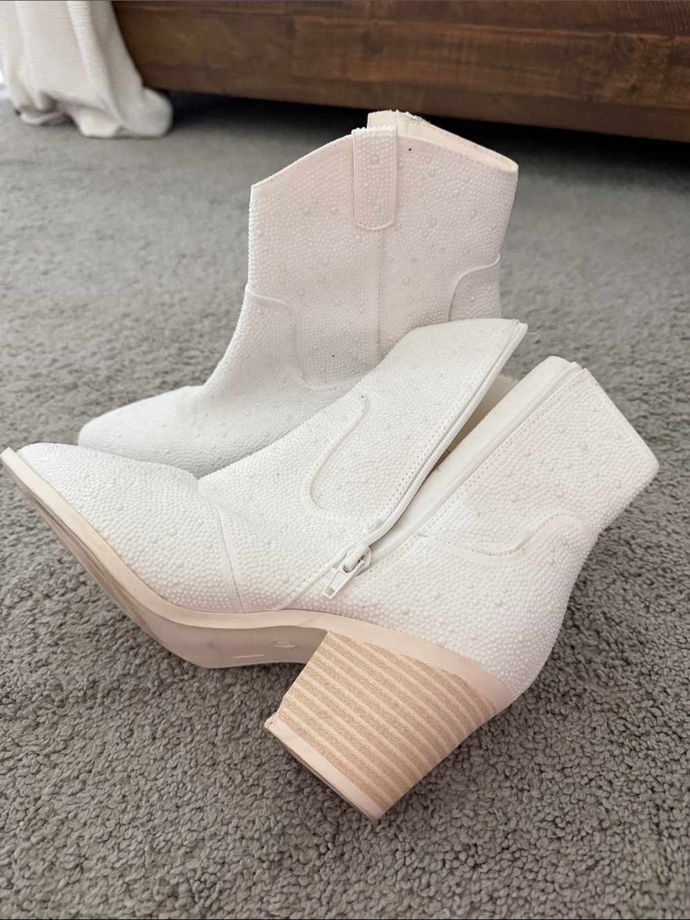 Altar'd State Creamy White Textured Western Ankle Boots